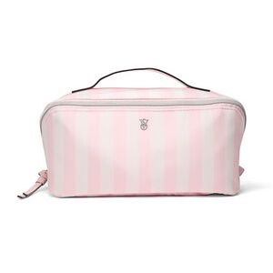 Victoria’s Secret 3 Piece Makeup Bag Heritage Stripe Pink & White NWT